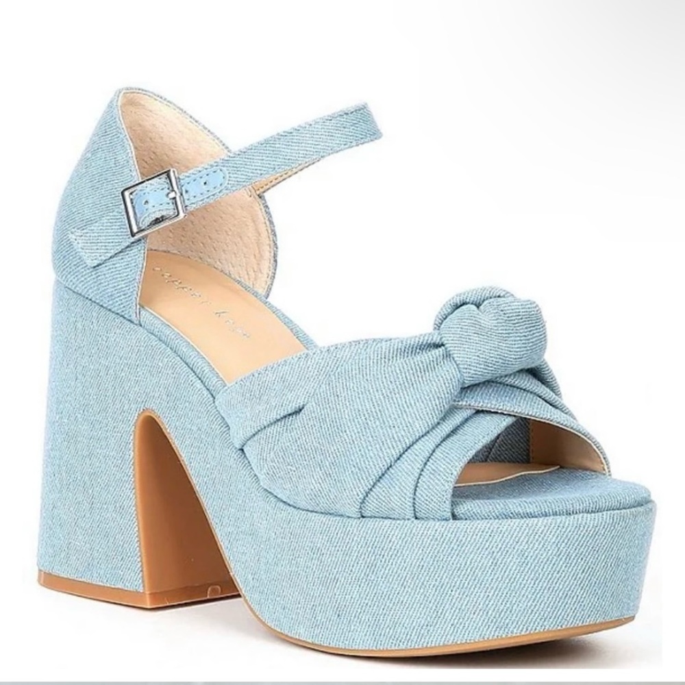 Copper Key Sky Blue Chunky Heel Sandals
